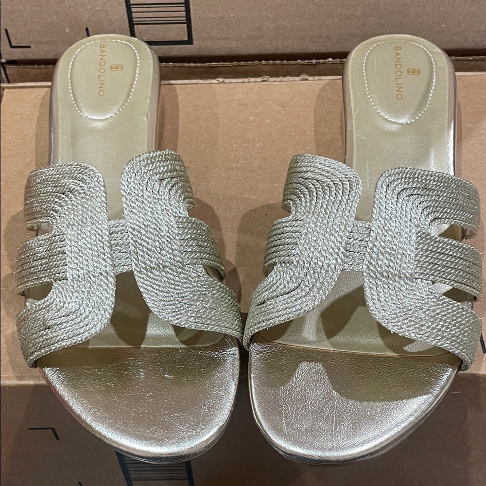 Bandolino Women's Woven Metallic Slide Sandals-New-Size 10